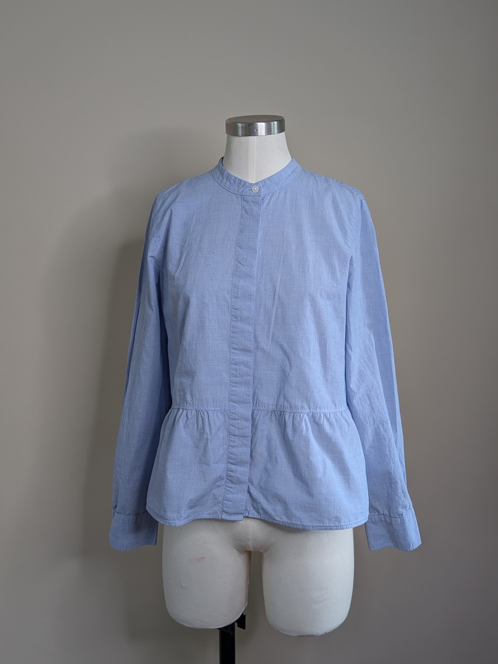 Preppy Madewell Lakeside Peplum Shirt Waterfall Coastal Blue Button Down Size S